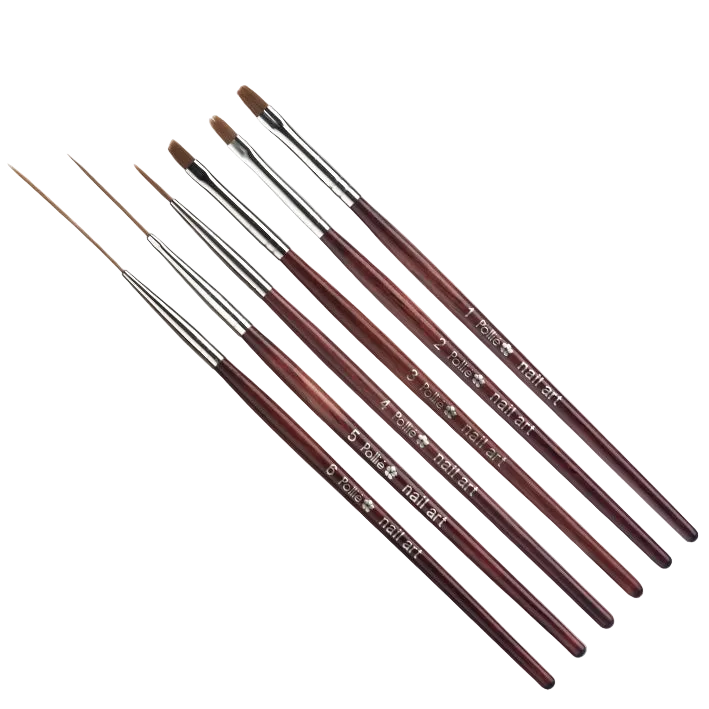 Set de 6 Pinceles de Arte para Uñas Pollié | Pelo Sintético de Alta Precisión