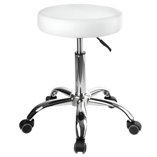 Taburete Hidráulico con Base de 5 Ruedas – Elegante y Funcional para Centros de Estética, blanco