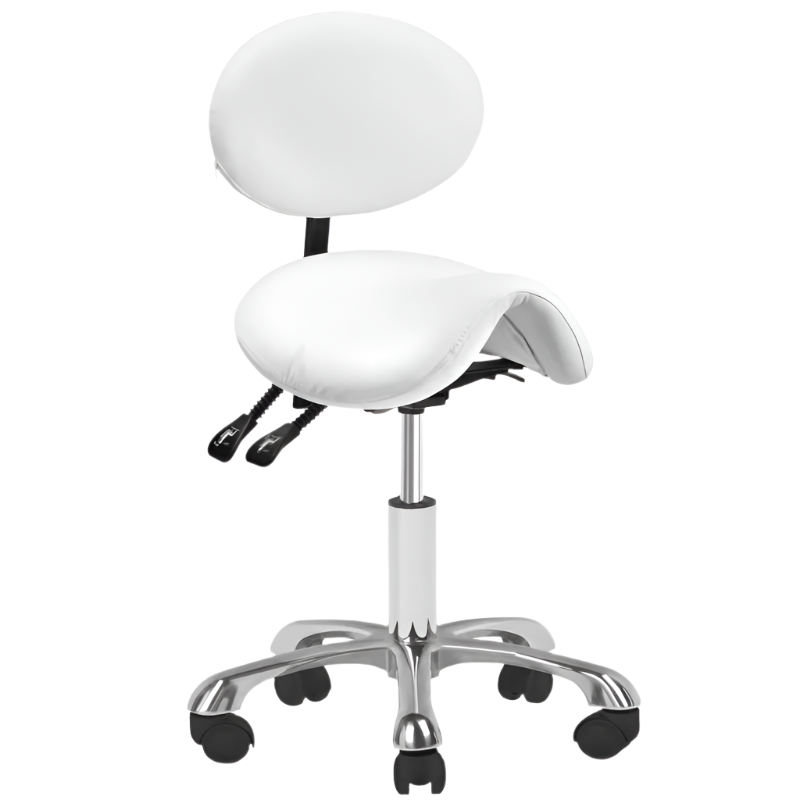 Silla rodeo ergonómica blanca ajustable de respaldo, asiento e inclinación con base de 5 ruedas