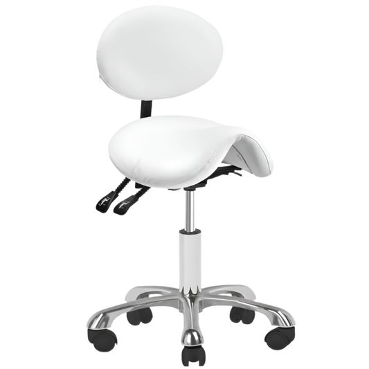 Silla rodeo ergonómica blanca ajustable de respaldo, asiento e inclinación con base de 5 ruedas