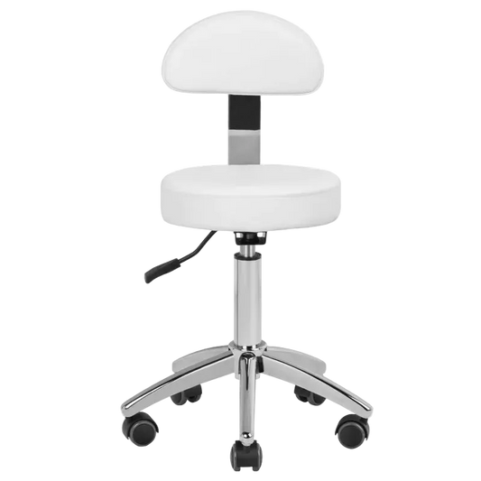 Silla blanca hidráulica con respaldo y base de 5 ruedas
