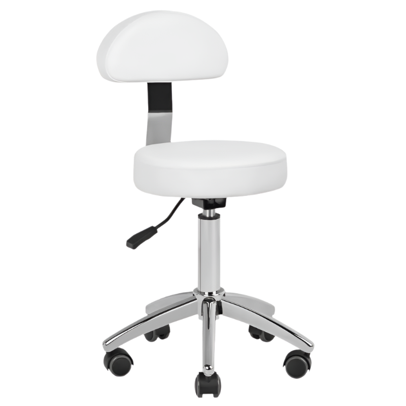 Silla blanca hidráulica con respaldo y base de 5 ruedas