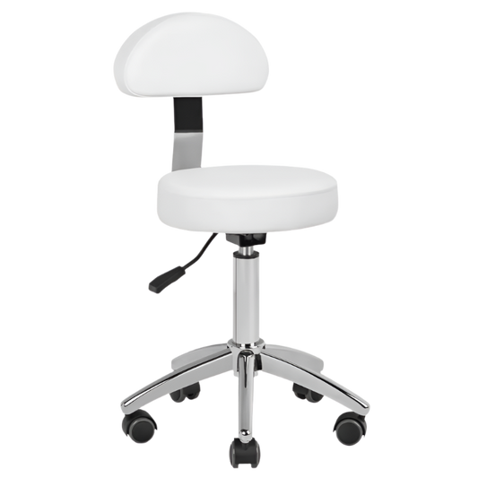 Silla blanca hidráulica con respaldo y base de 5 ruedas