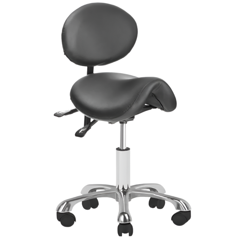 Silla rodeo ergonómica negra ajustable de respaldo, asiento e inclinación con base de 5 ruedas