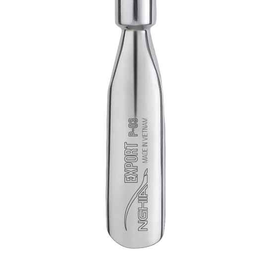 Nghia Export P-03 Empujador de Cutículas: Acero Inoxidable Quirúrgico, Doble Punta Funcional y Mango Estriado Antideslizante
