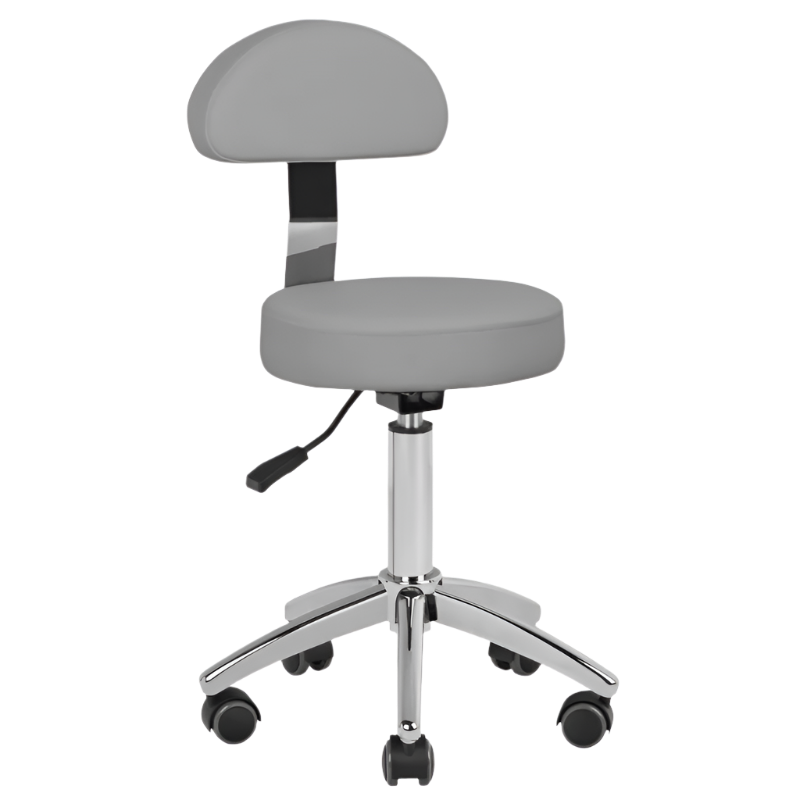 Silla hidráulica gris con respaldo y base de 5 ruedas