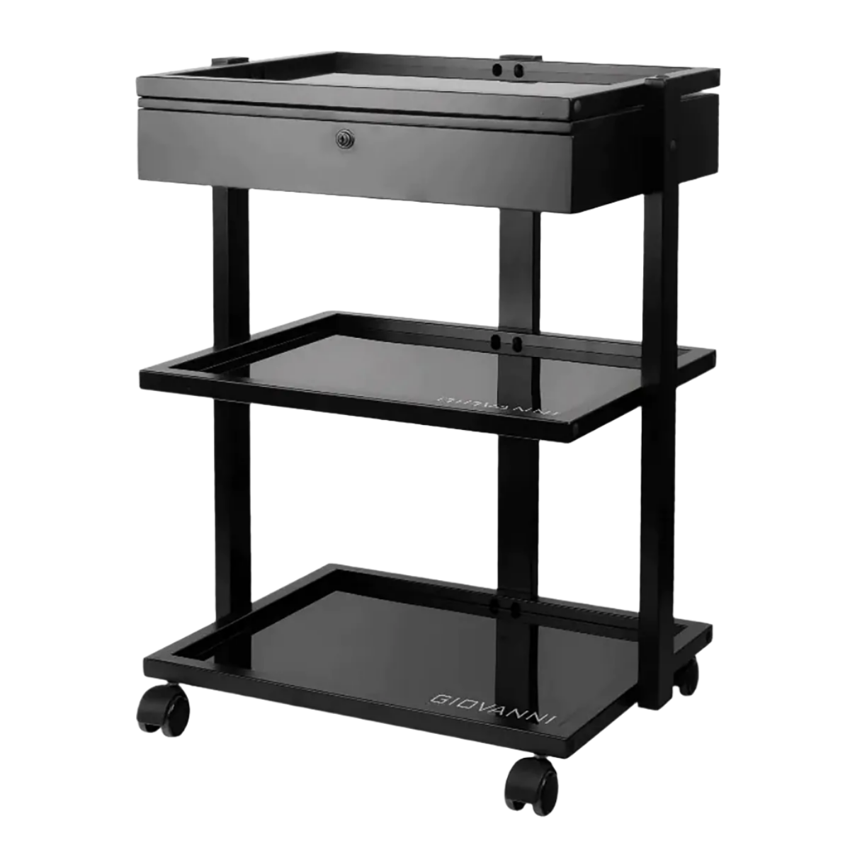 Carrito auxiliar negro Pro Ink con cajon y estanterías de cristal