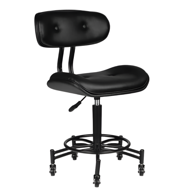 Silla hidráulica negra con respaldo y base negra de 5 ruedas