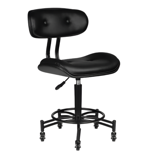 Silla hidráulica negra con respaldo y base negra de 5 ruedas