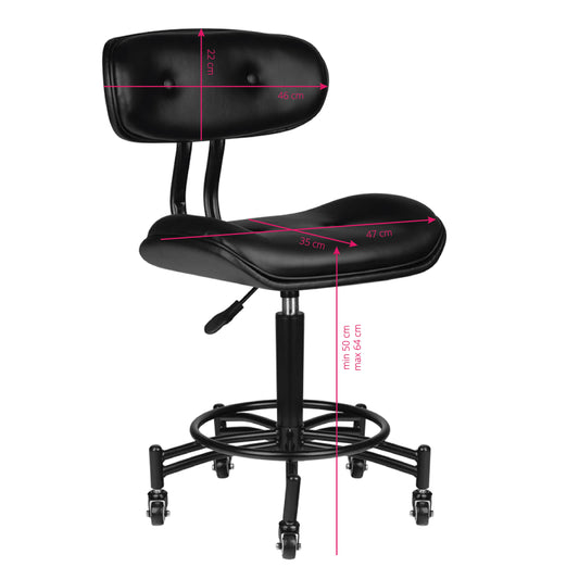 Silla hidráulica con respaldo y base negra de 5 ruedas