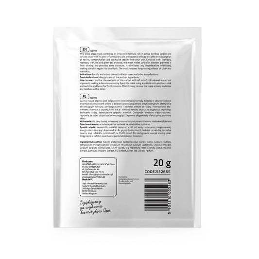 Mascarilla Desintoxicante de Algas con Carbón de Bambú y Plata Ionizada 20 g
