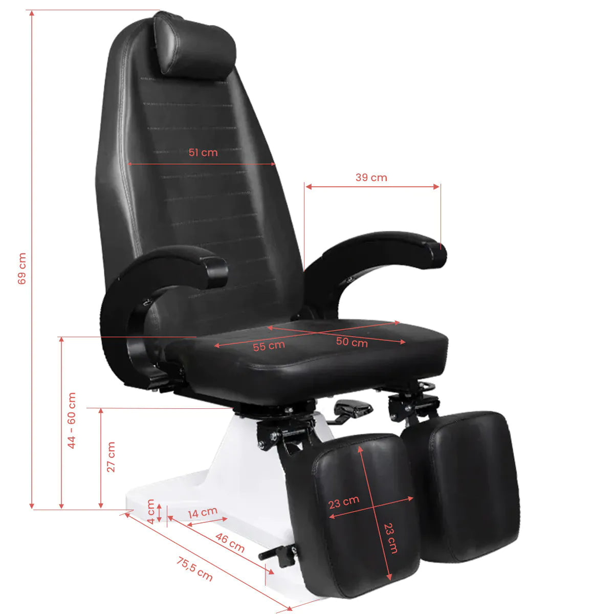 Fauteuil de pédicure hydraulique avec repose-pieds indépendants