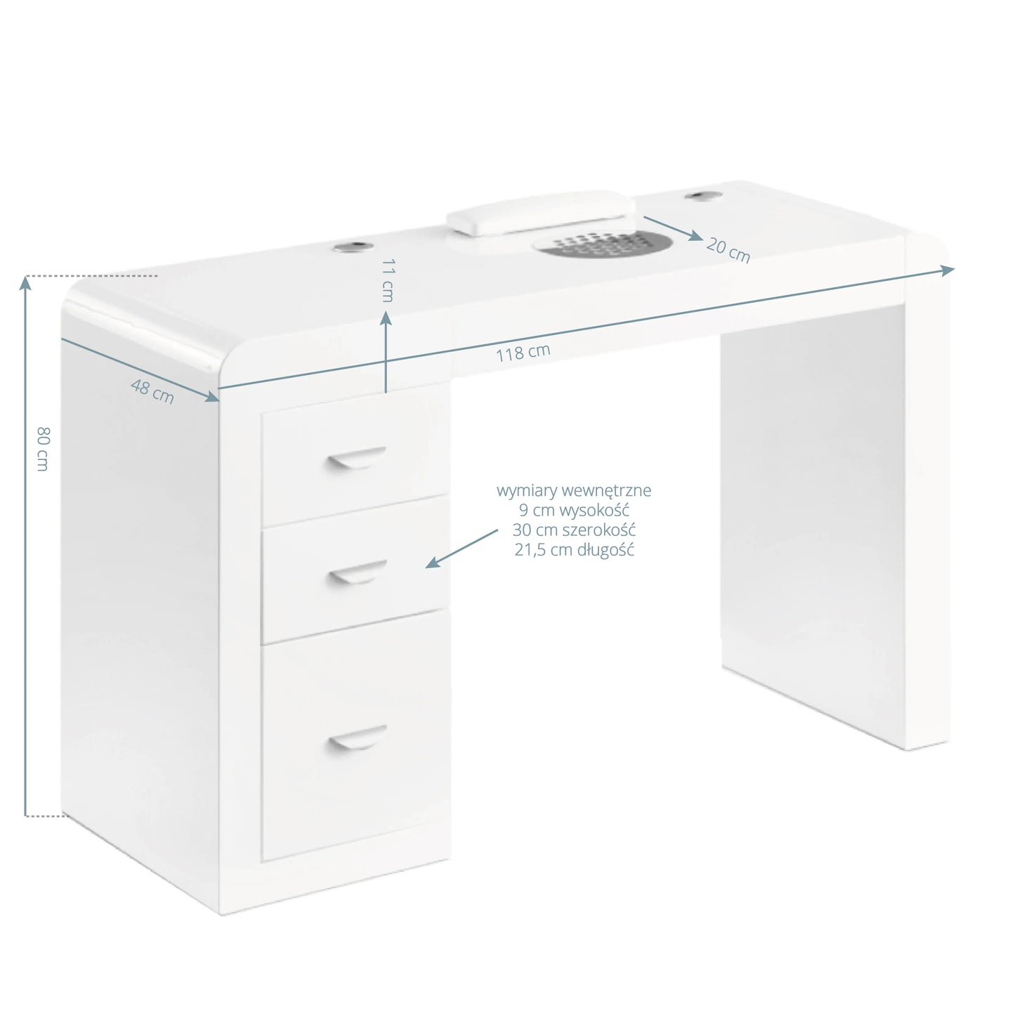 Table de manucure 312 avec absorbeur, droite