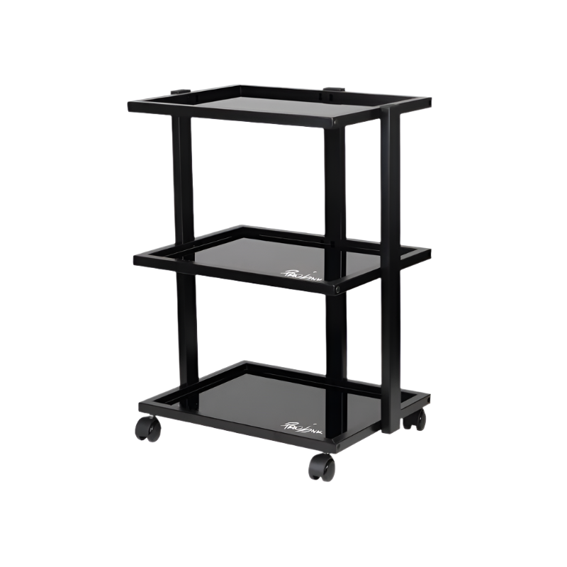 Carrito auxiliar negro Pro Ink con estanterías de cristal