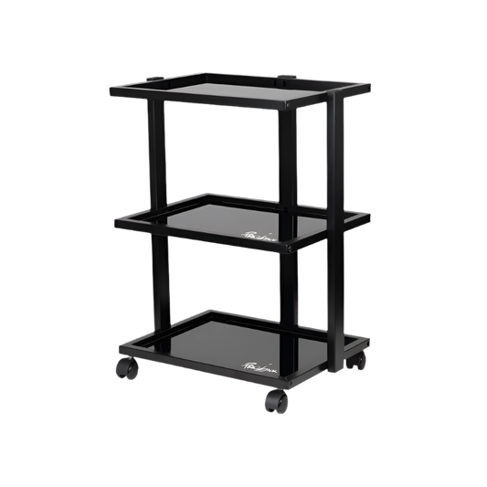 Carrito auxiliar negro Pro Ink con estanterías de cristal
