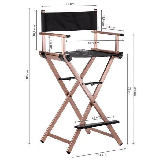 Silla maquillaje plegable con base de color rosa dorada dimensiones