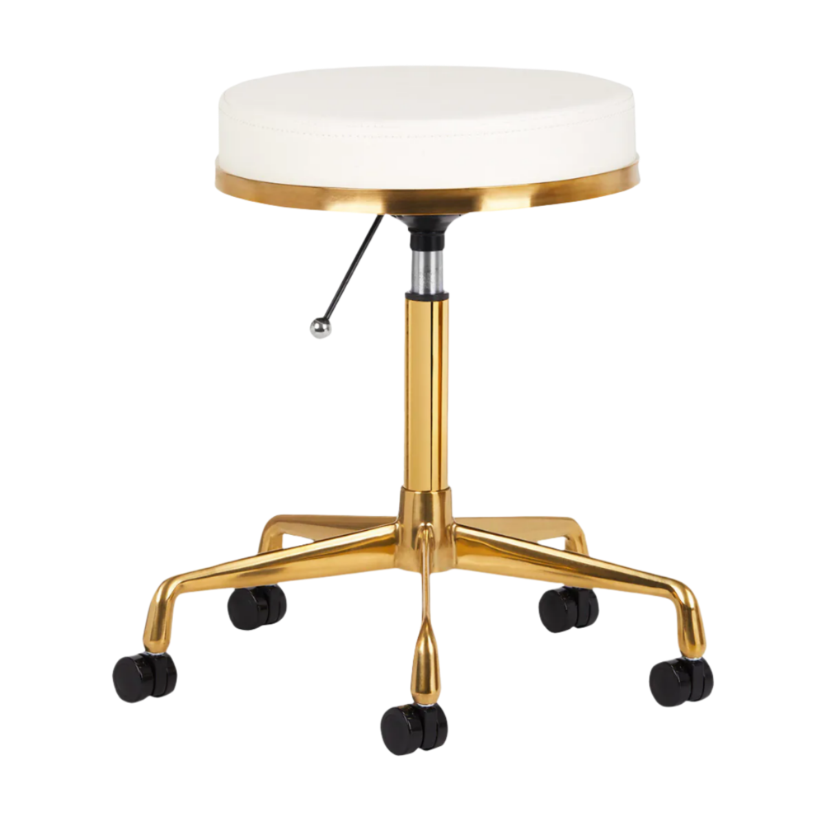 Taburete hidráulico blanco con base dorada