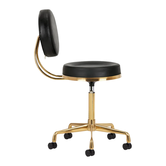 Silla hidráulica con respaldo y base dorada de 5 ruedas