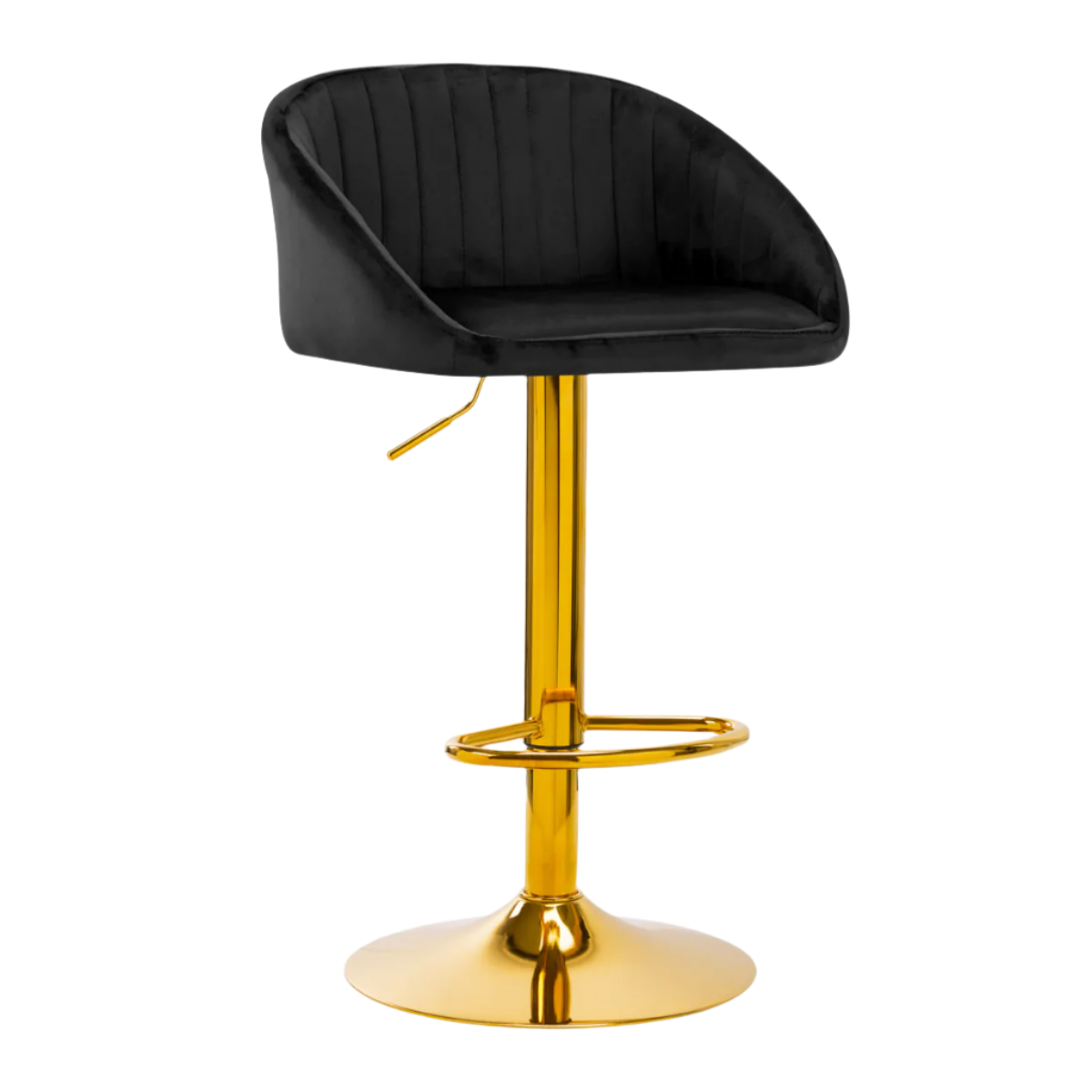 Taburete alto terciopelo negro hidráulico con base dorada