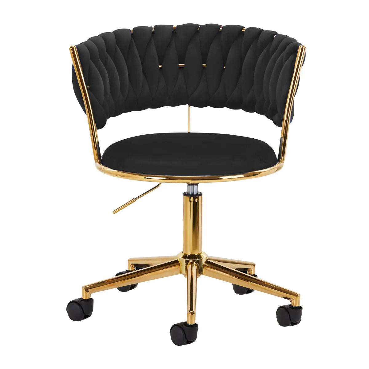 Hydraulic velvet chair with gold backrest and base