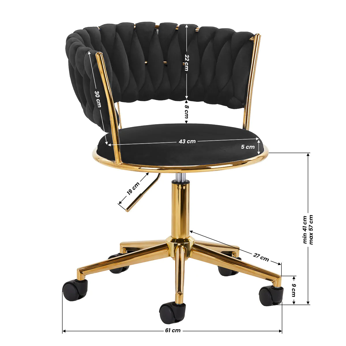 Hydraulic velvet chair with gold backrest and base