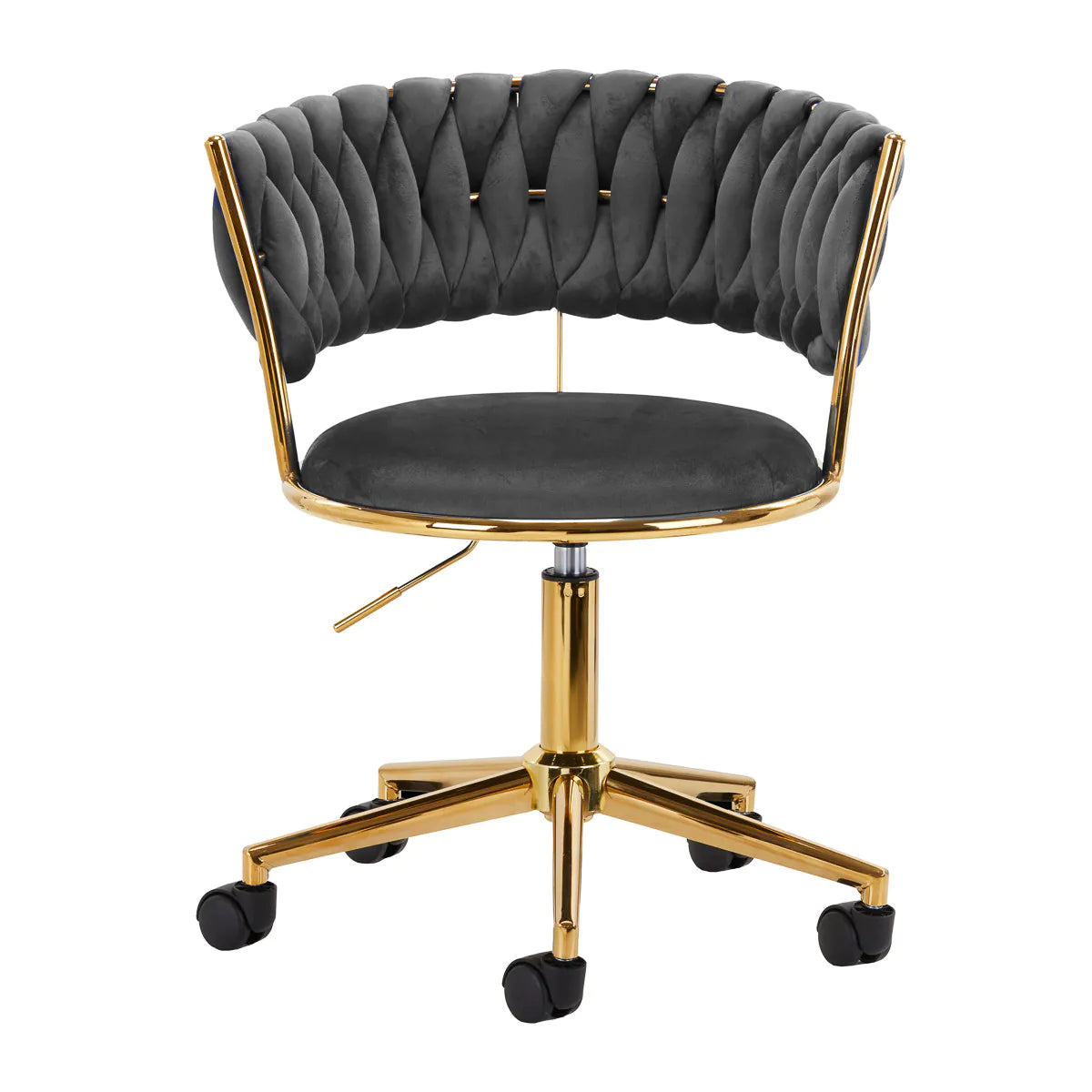 Hydraulic velvet chair with gold backrest and base