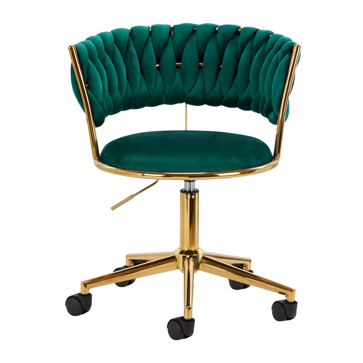 Hydraulic velvet chair with gold backrest and base