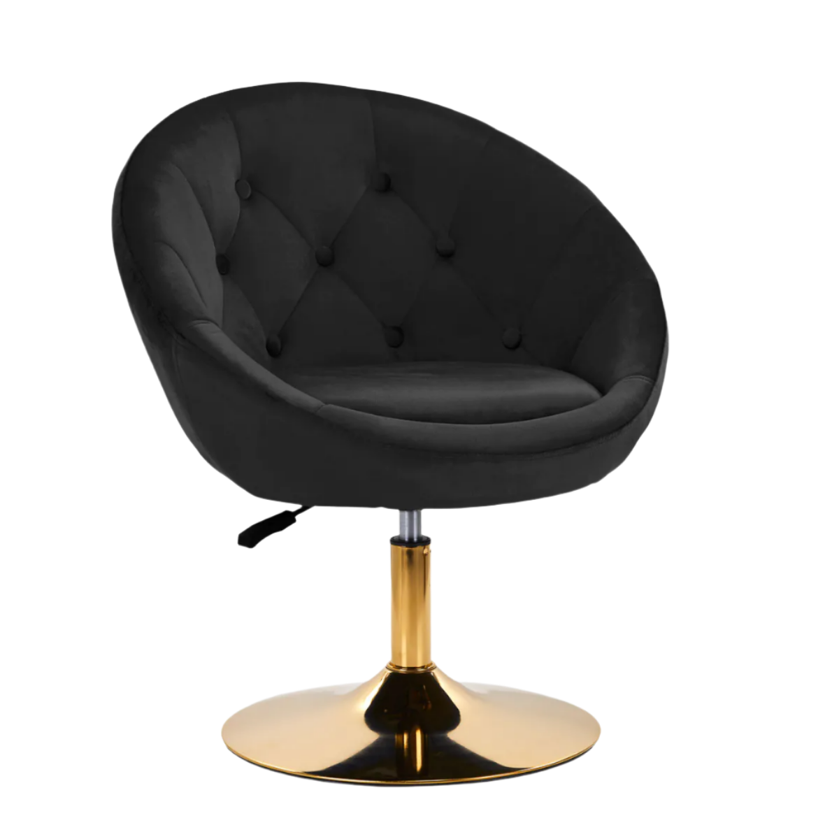 Silla terciopelo negra hidráulica con respaldo con base dorada