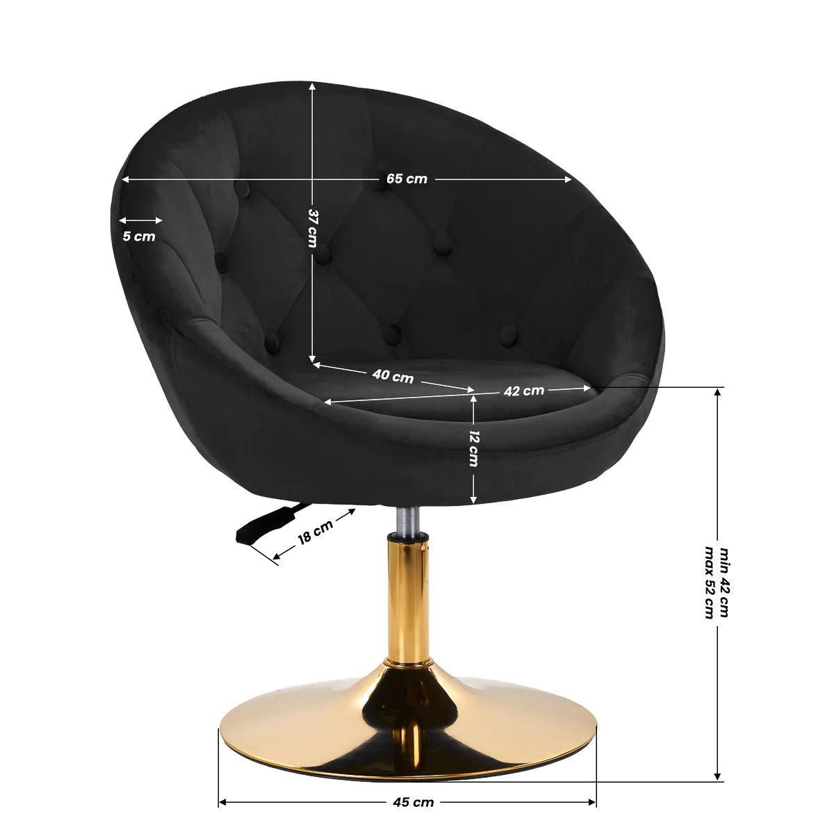 Silla terciopelo hidráulica con respaldo con base dorada