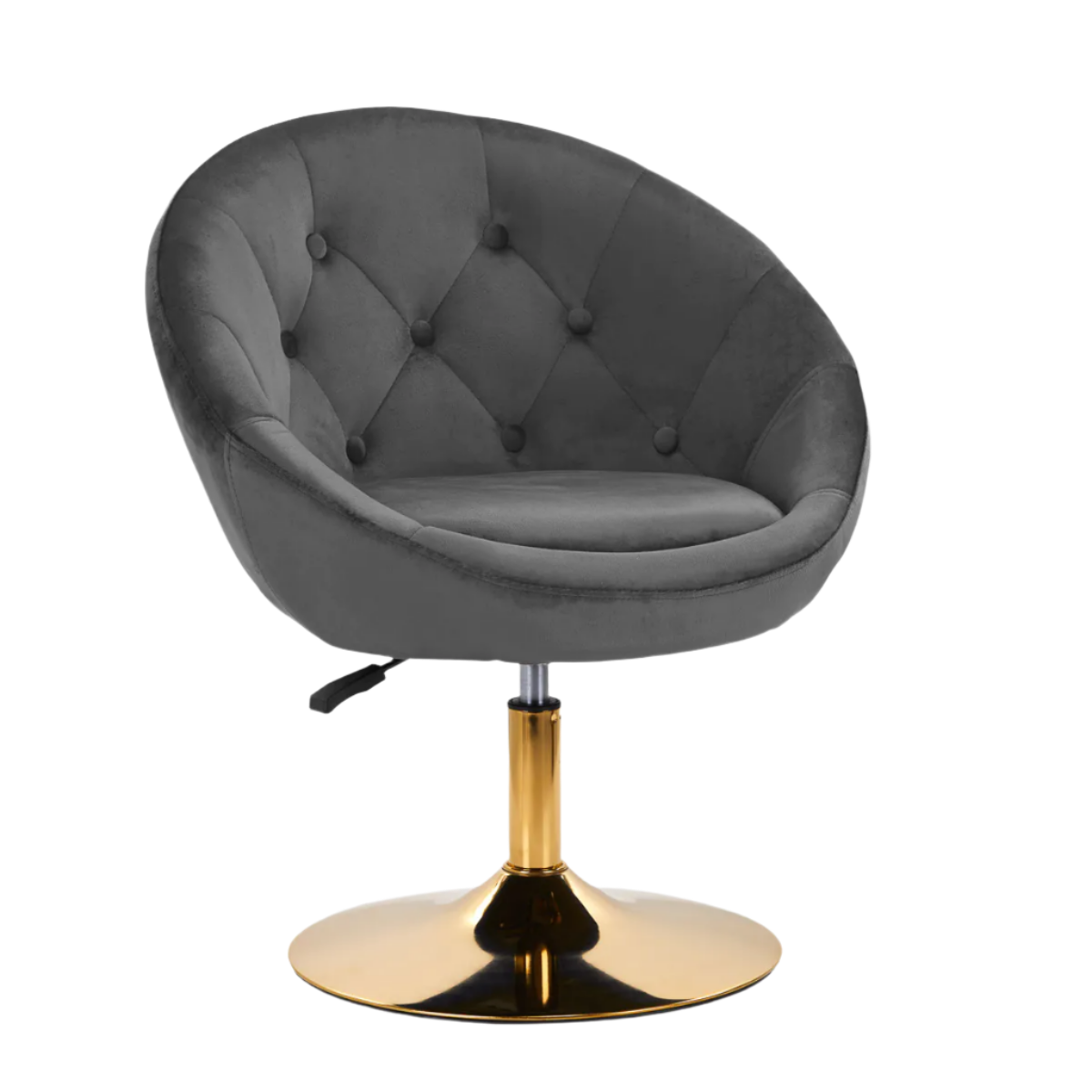 Silla terciopelo gris hidráulica con respaldo con base dorada