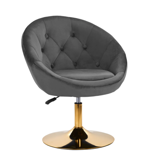 Silla terciopelo gris hidráulica con respaldo con base dorada