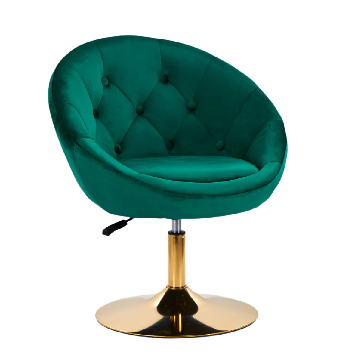 Silla terciopelo verde hidráulica con respaldo con base dorada