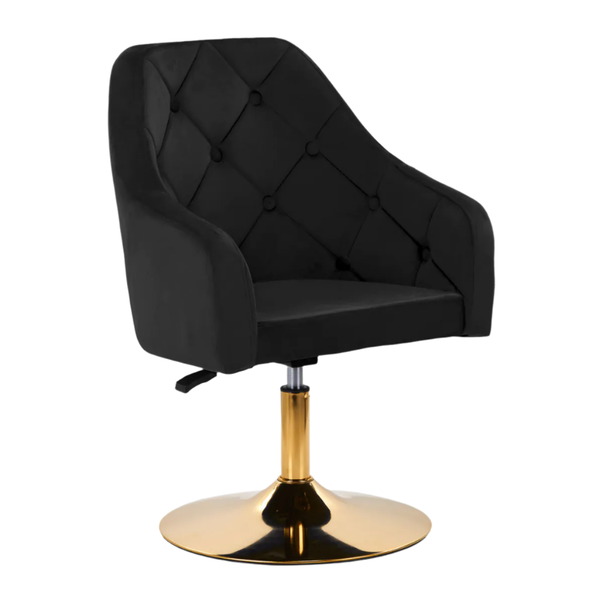 Silla terciopelo negra hidráulica con respaldo con base dorada