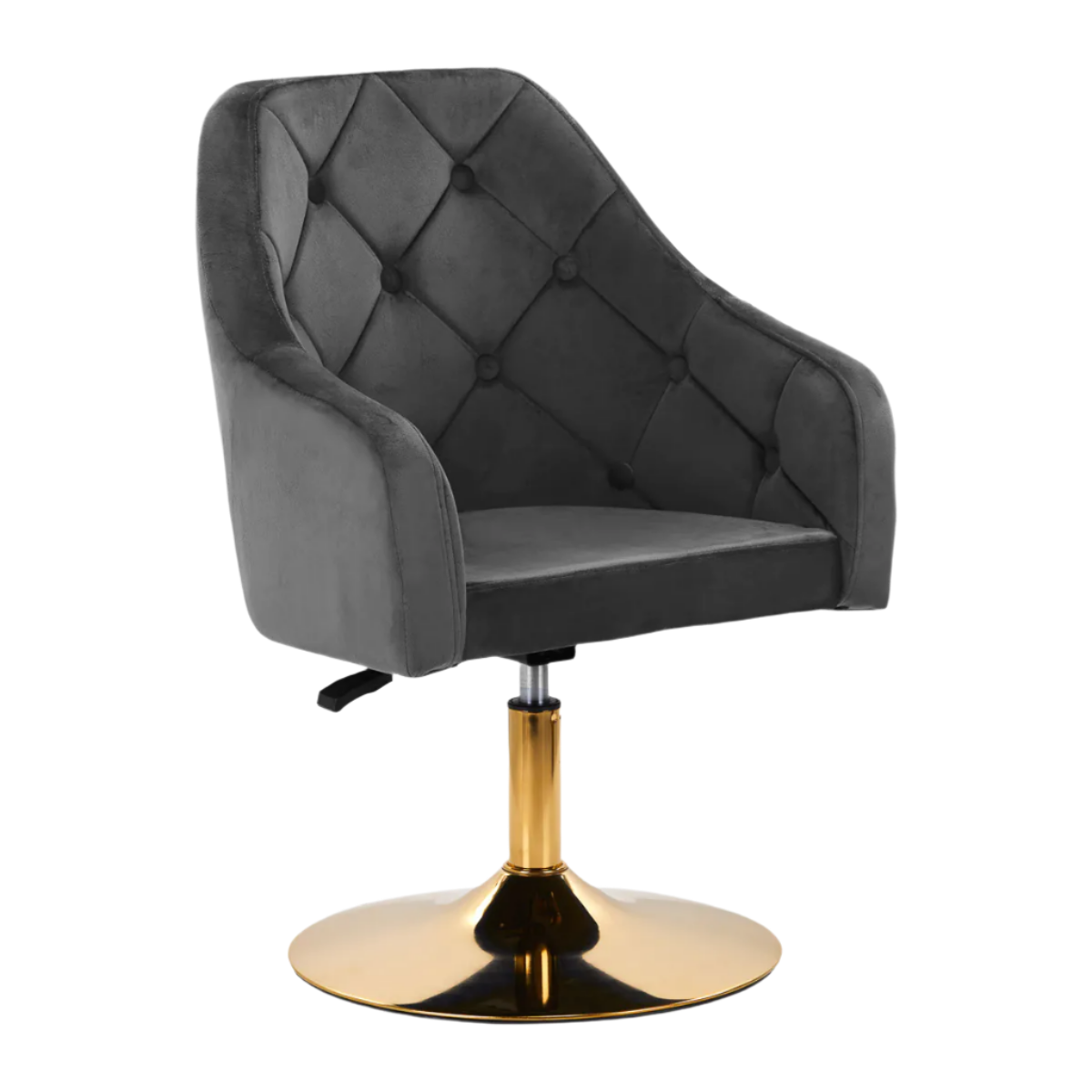 Silla terciopelo gris hidráulica con respaldo con base dorada