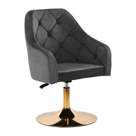 Silla terciopelo gris hidráulica con respaldo con base dorada