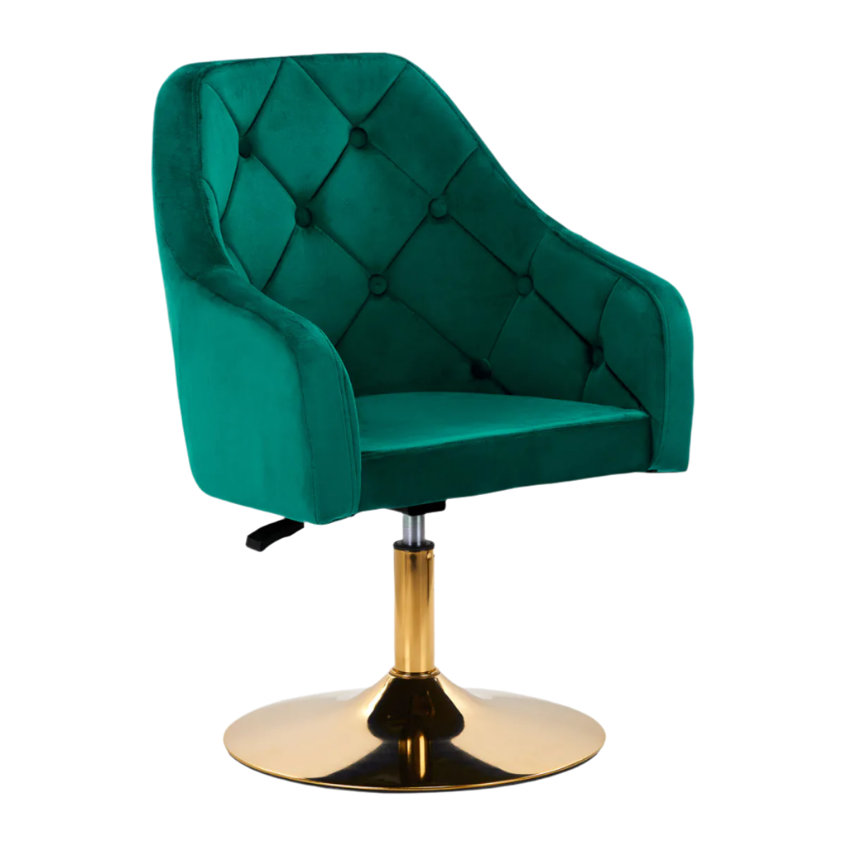 Silla terciopelo verde hidráulica con respaldo con base dorada