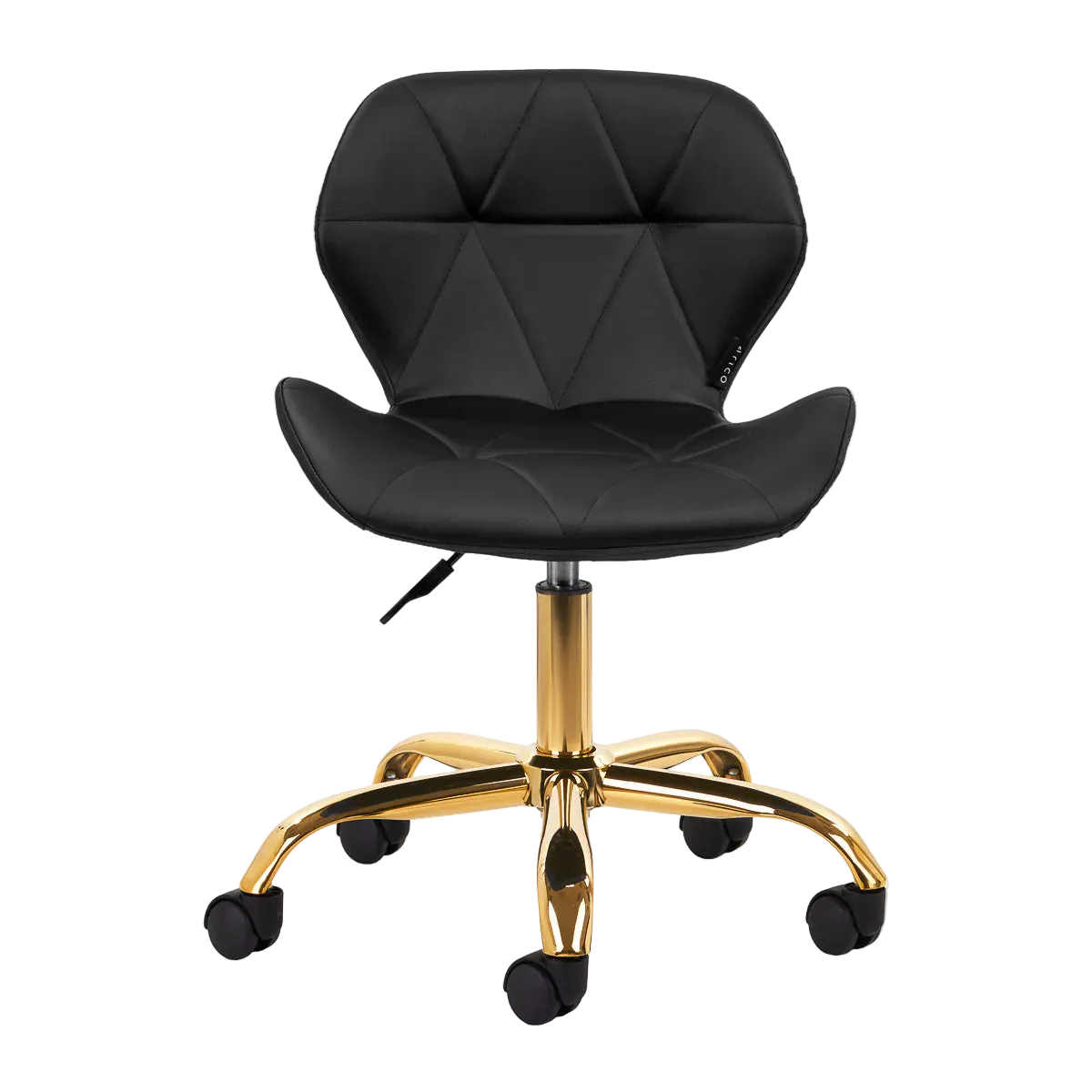 Silla Ergonómica con Elevación a Gas, Base Dorada y Tapicería en Cuero Sintético para Salones de Belleza y Uñas