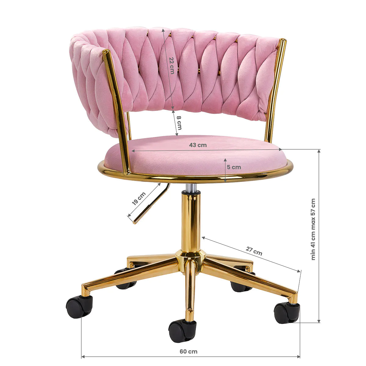Hydraulic velvet chair with gold backrest and base