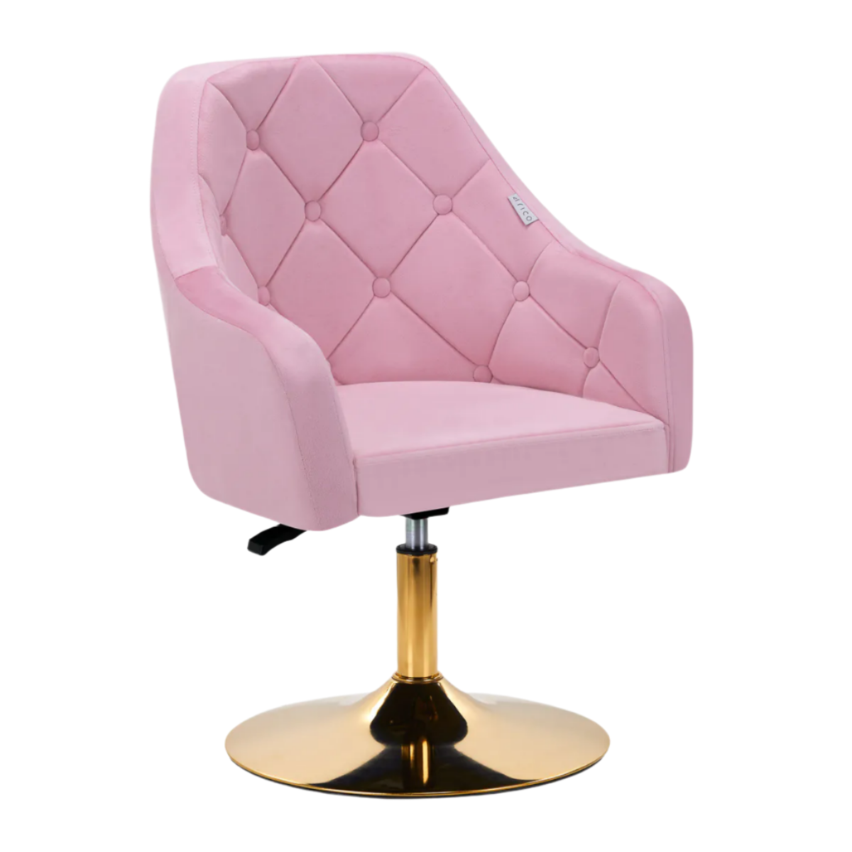 Silla terciopelo rosa hidráulica con respaldo con base dorada