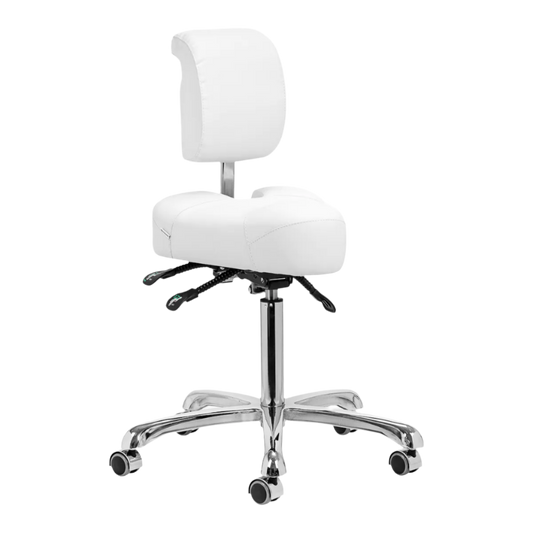 Silla podológica blanca con base de 5 ruedas