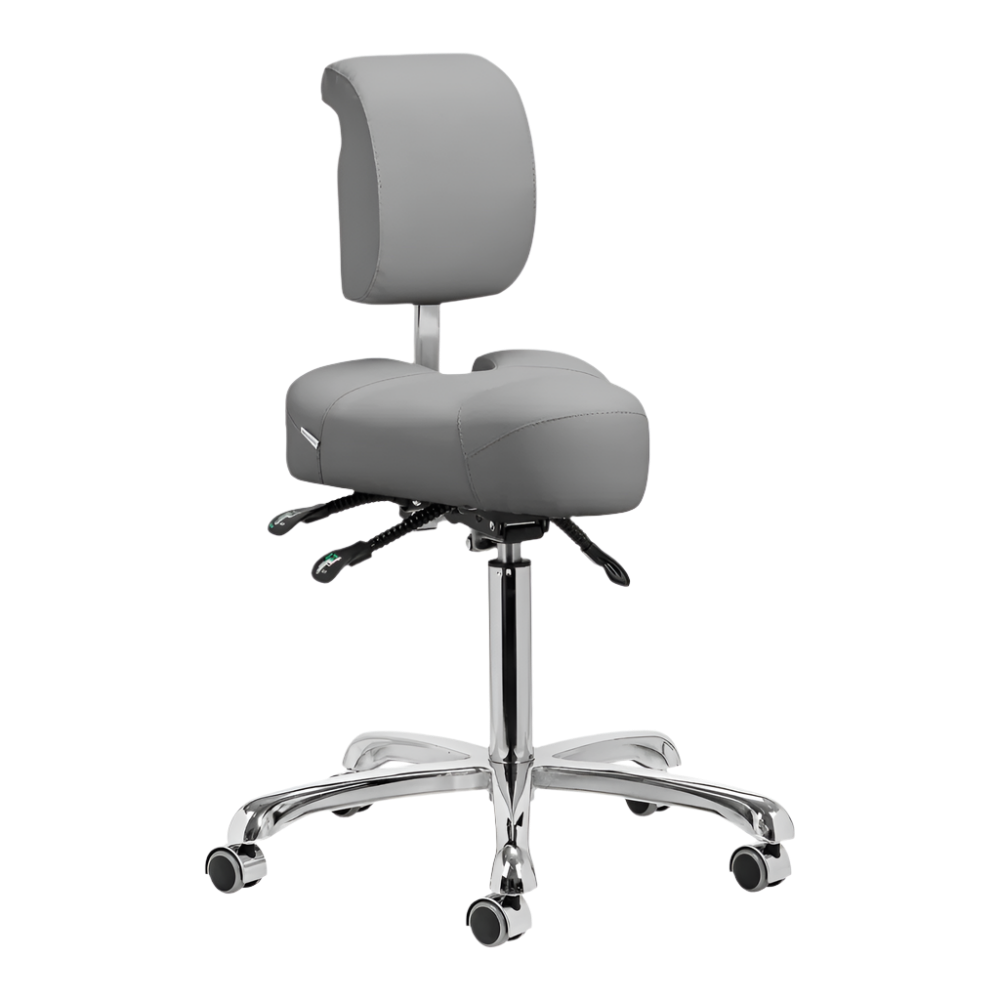 Silla podológica gris con base de 5 ruedas