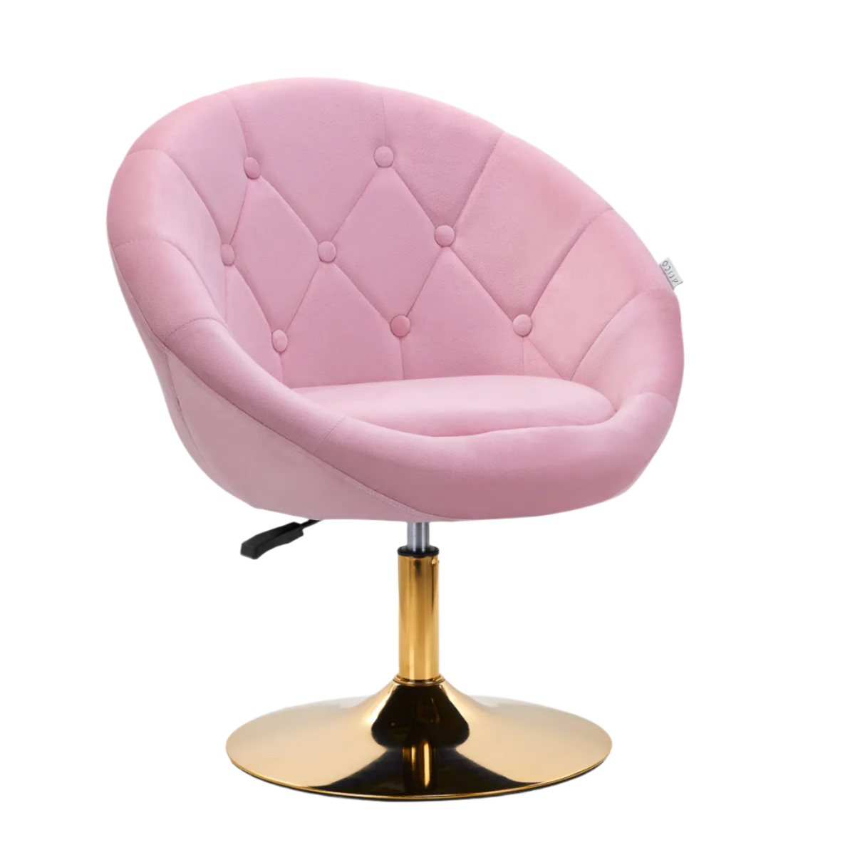 Silla terciopelo rosa hidráulica con respaldo con base dorada