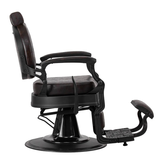 Sillón de Barbería Gabbiano President Elegante | Altura Hidráulica y Respaldo Reclinable Marrón Vintage