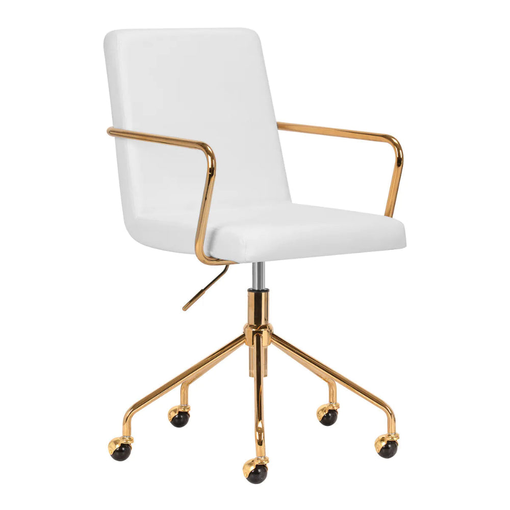 Silla hidráulica con respaldo, apoyabrazos y base dorada