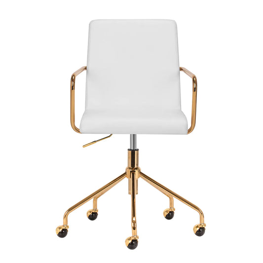 Silla hidráulica con respaldo, apoyabrazos y base dorada