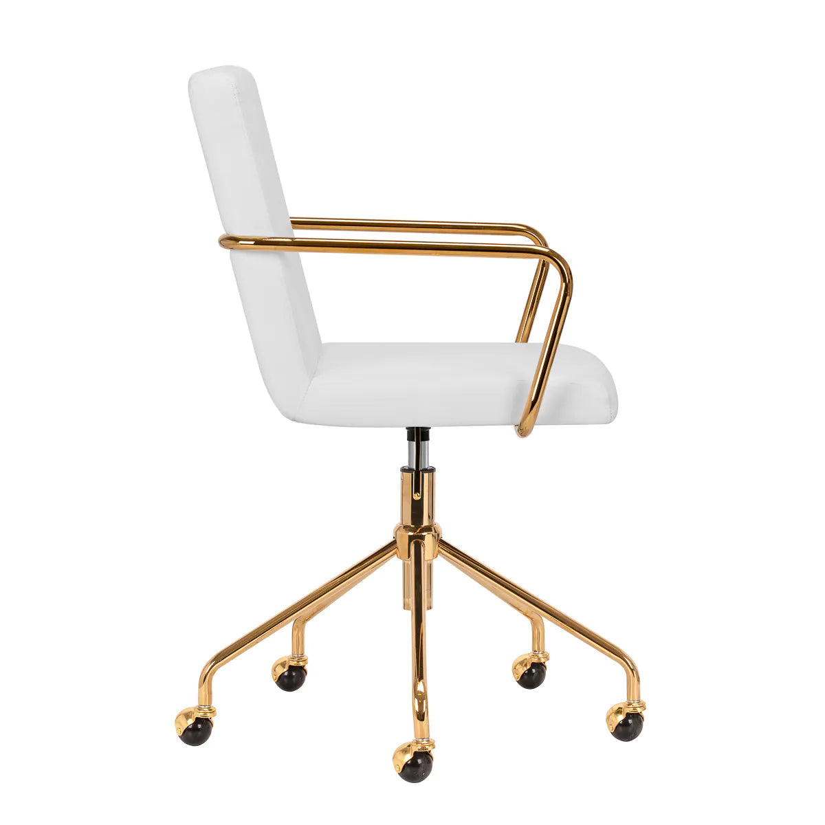 Hydraulic chair with backrest, armrests and gold base