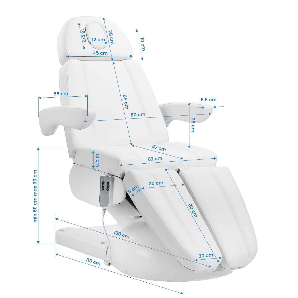 Sillón eléctrico de pedicura y estética, 3 motores