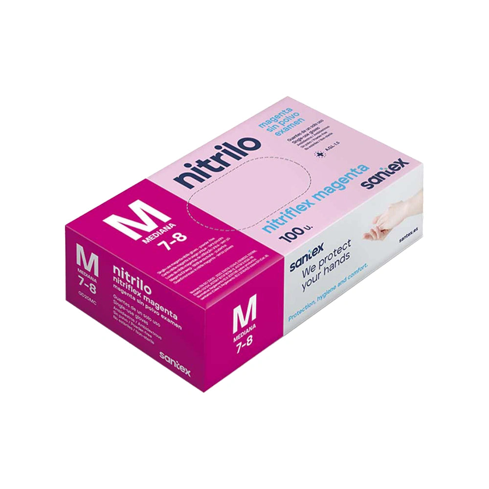 Guantes nitrilo sin polvo magenta, 100 uds.