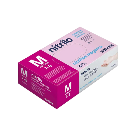 Guantes de Nitrilo Magenta sin Polvo Santex | Pack de 100 Uds. Grado Médico Clase I