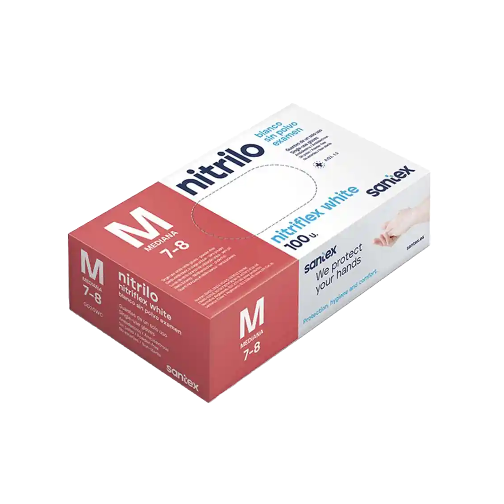 Guantes nitrilo sin polvo blanco, 100 uds. SANTEX